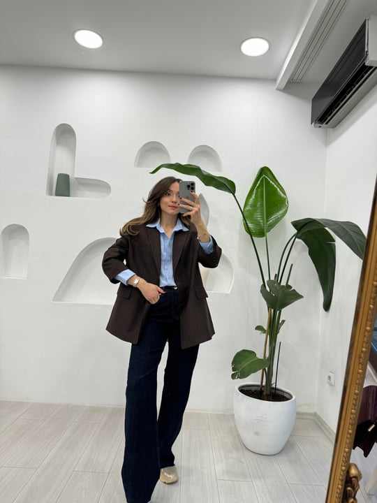 KAHVE 9459 ÇİZGİLİ CEKET 