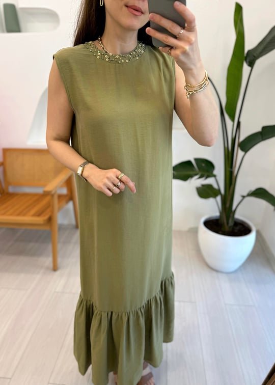 KEKİK 4731 TAŞ İŞLEMELİ TENCEL ELBİSE