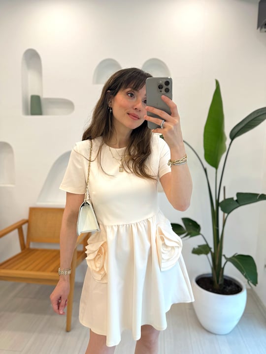 KEMİK 12239 GÜL DETAY ELBİSE 