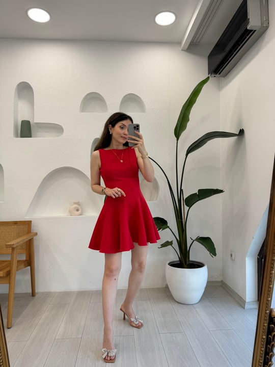KIRMIZI 12251 MİNİ ELBİSE 