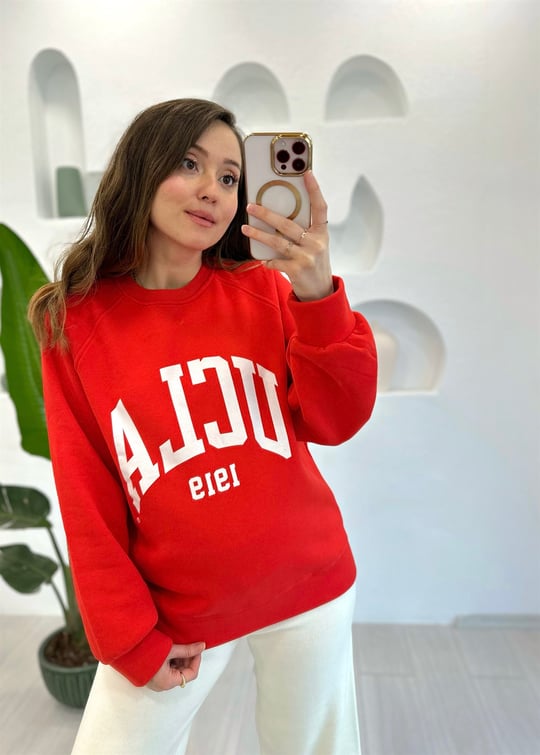KIRMIZI BASKILI SWEAT 