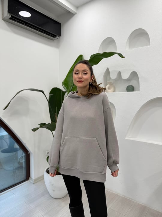 KOYU GRİ 32109 KAPÜŞONLU SWEATSHİRT