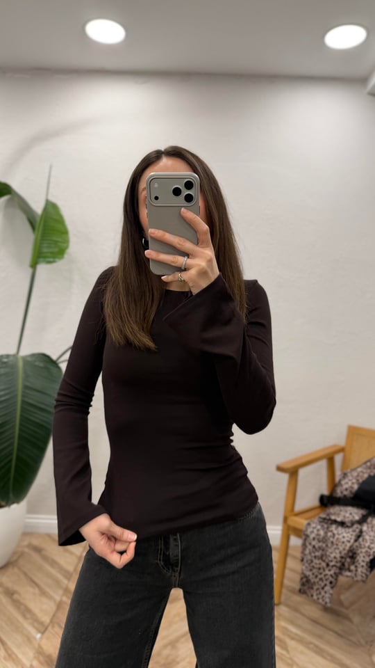 KOYU KAHVE 2284 UZUN KOL TOP