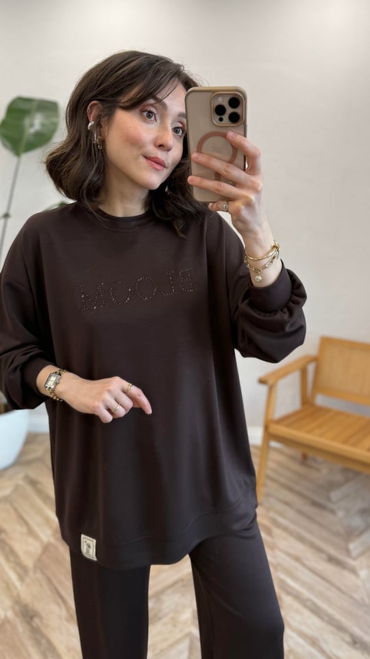 KOYU KAHVE 5078 NAKIŞ-TAŞ DETAY TAKIM 