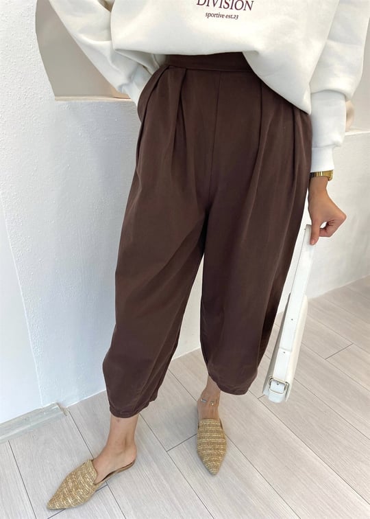 KOYU KAHVE PAÇADAN PİLELİ PANTOLON 