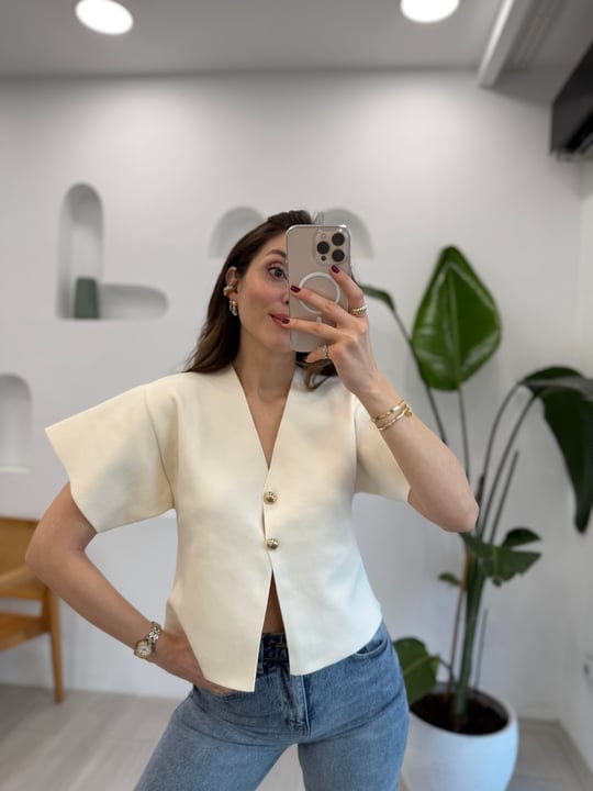 KREM 4554 KISA KOL ÇELİK HIRKA 
