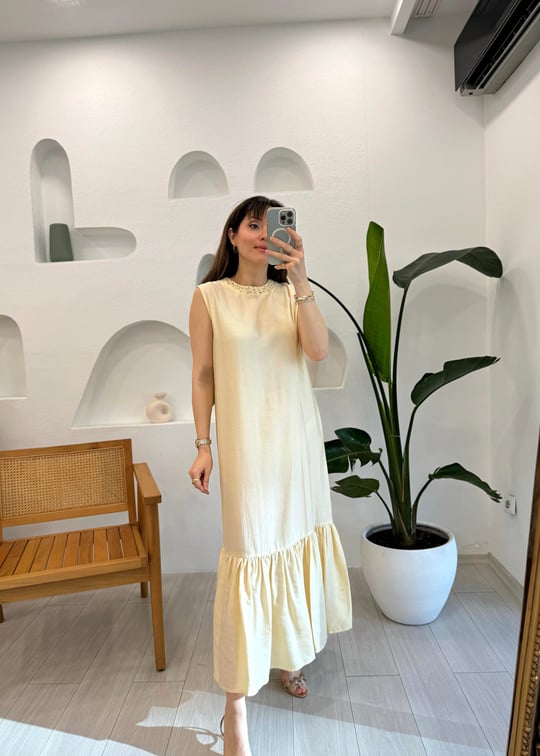 KREM 4731 TENCEL KOLSUZ ELBİSE