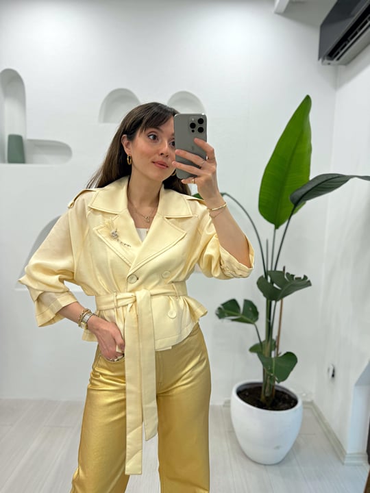 KREM 4844 TENCEL KISA TRENÇ 