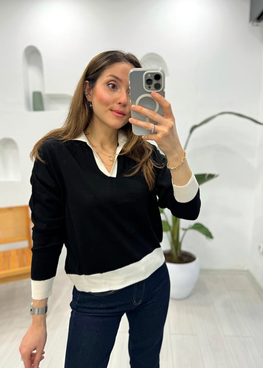 KREM-SİYAH 0306 POLO YAKA KAZAK 