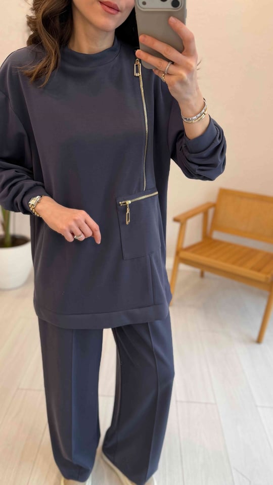 LACİVERT 1077 FERMUAR DETAY TAKIM 