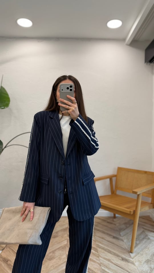 LACİVERT 1697 ÇİZGİLİ BLAZER CEKET 