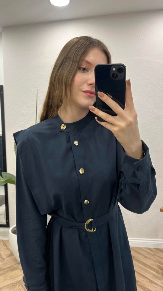 LACİVERT 2962 DÜĞME DETAY ELBİSE 