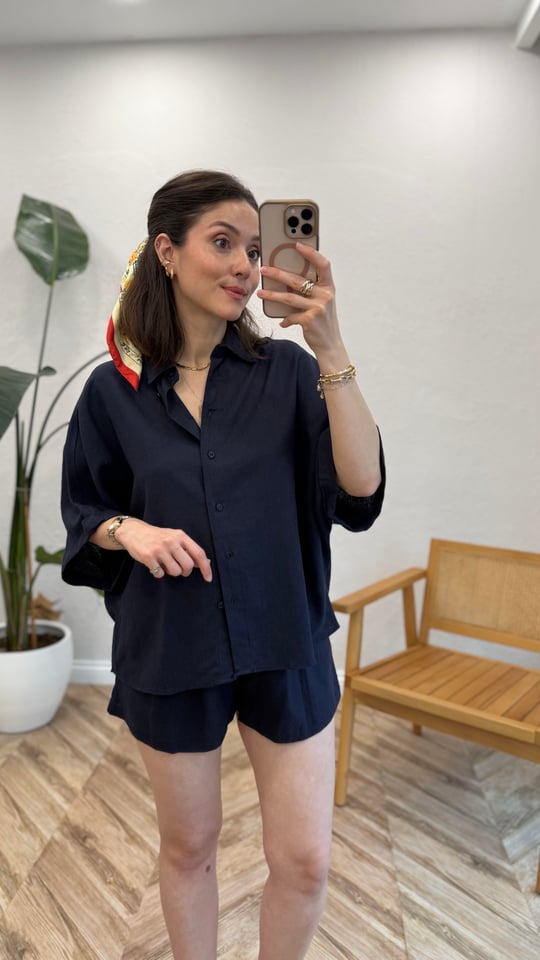 LACİVERT 31036 GÖMLEK ŞORT TAKIM 