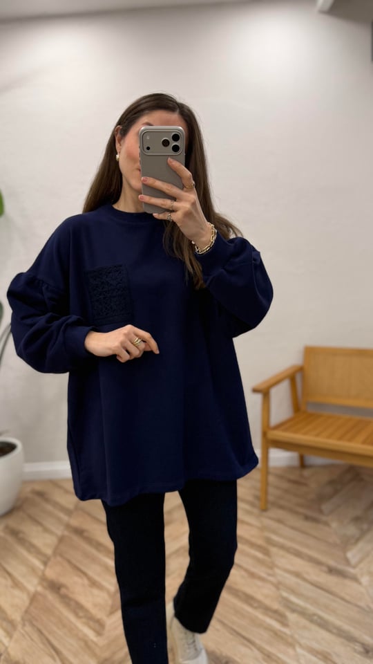 LACİVERT 3189 ÖRME DETAY SWEATSHİRT