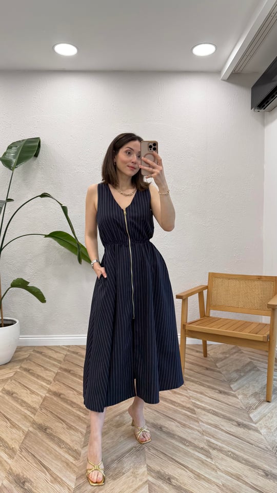 LACİVERT 36058 ÖNÜ FERMUARLI ELBİSE 