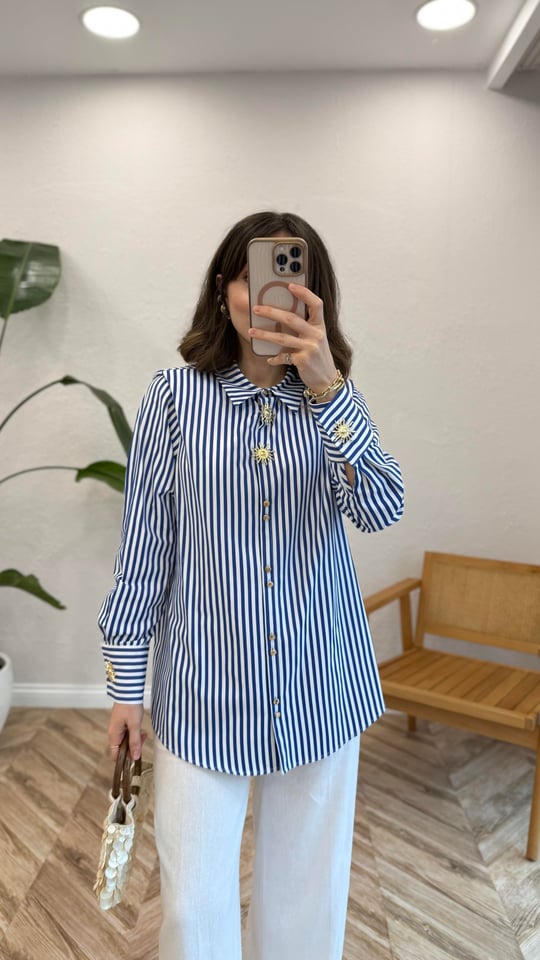 LACİVERT 4811 CİZGİLİ GÖMLEK