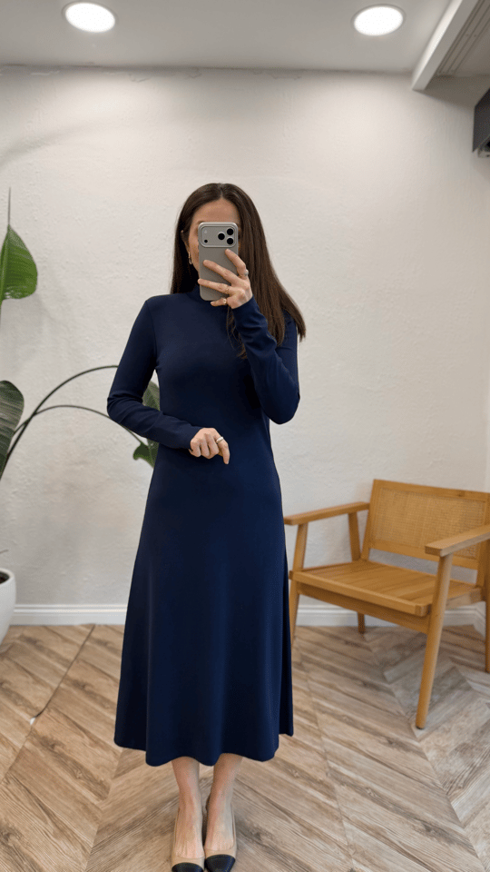 LACİVERT 5357 BALIKÇI YAKA ELBİSE 