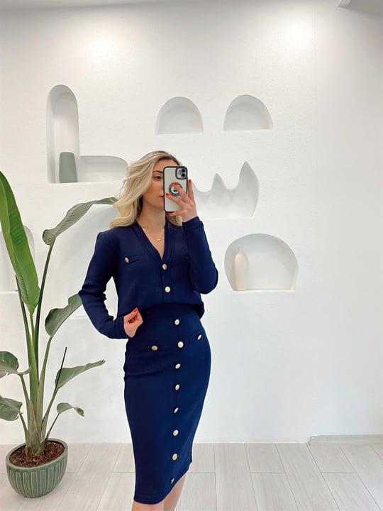 LACİVERT ÖRME 2'Lİ TAKIM 