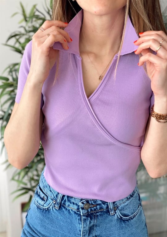 LİLA KRUVAZE TRİKO BLUZ