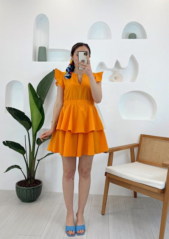 MANGO KOLLARI VOLANLI KATKAT ELBİSE 
