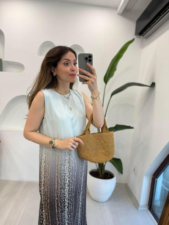 MAVİ -KAHVE 34552 LEOPARLI ELBİSE 