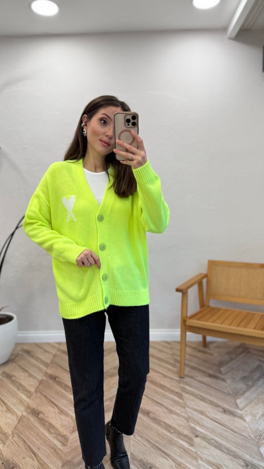 NEON YEŞİL 1045 KALP DETAY HIRKA 