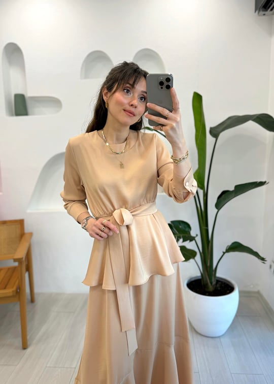 NUDE 4746 BELDEN KUŞAKLI ELBİSE 
