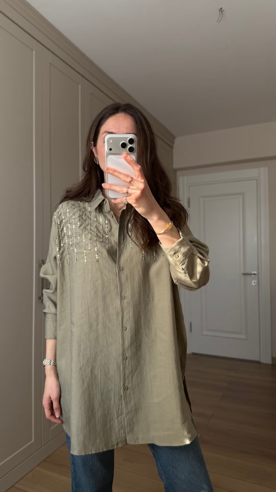 OLİVE 3272 BONCUK İŞLEME GÖMLEK