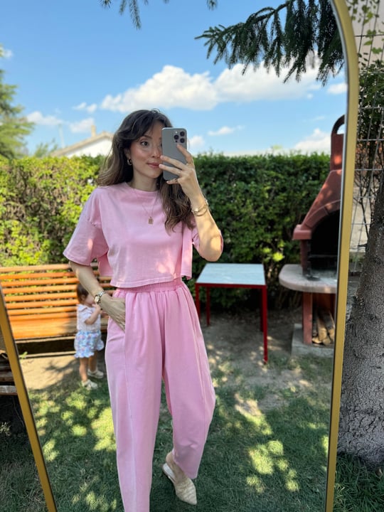 PEMBE 0057 ŞALVAR TSHİRT TAKIM 