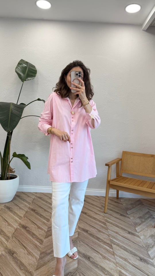 PEMBE 0695 ÇİZGİLİ GÖMLEK 