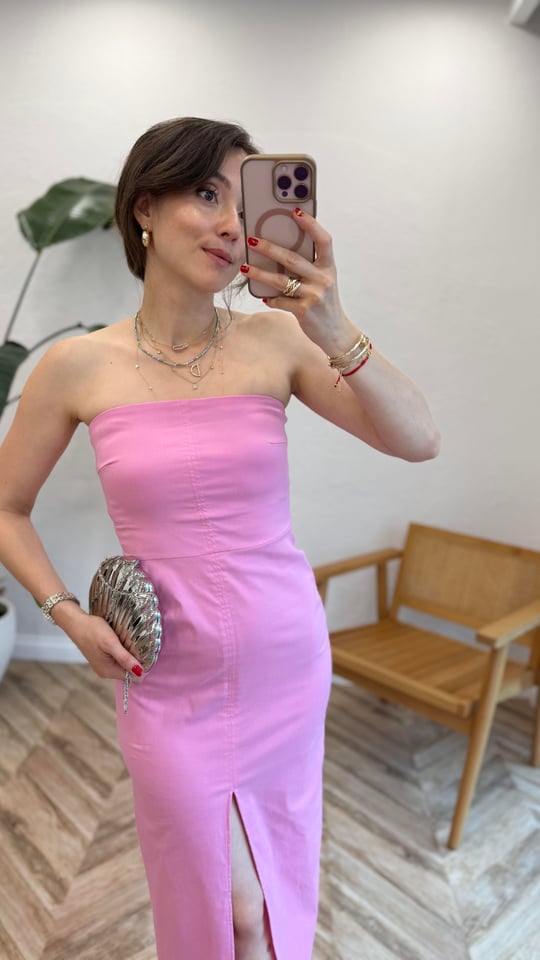 PEMBE 0758 STRAPLEZ ELBİSE