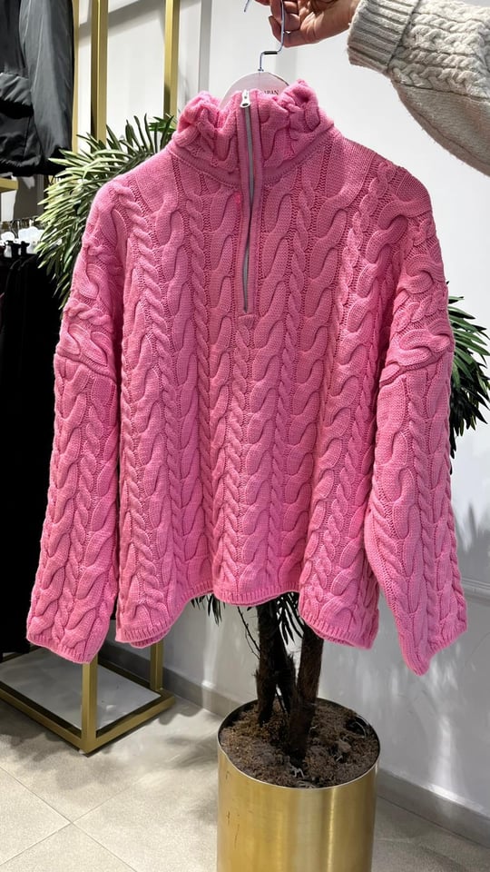 PEMBE 1055 FERMUARLI SAÇ ÖRGÜ KAZAK 