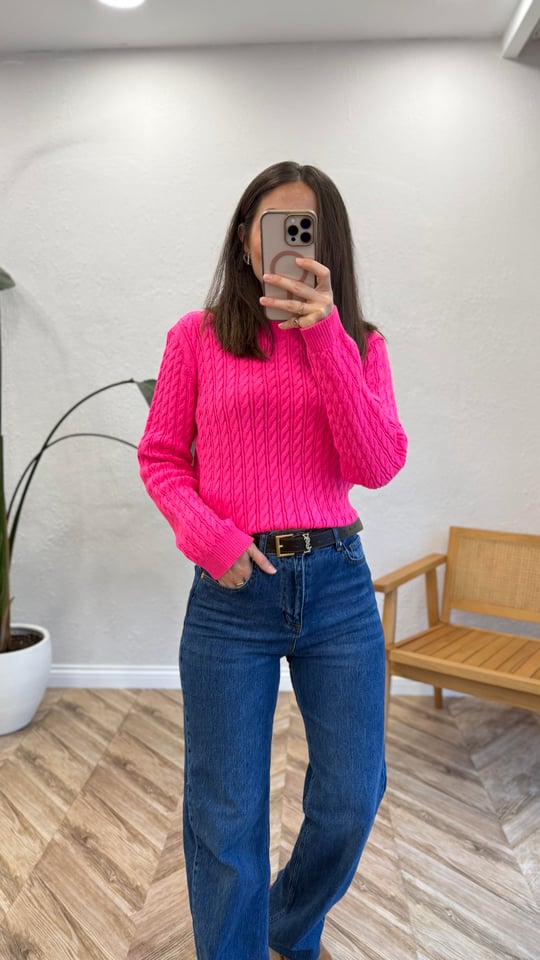 PEMBE 1096 SAÇ ÖRGÜLÜ KAZAK 
