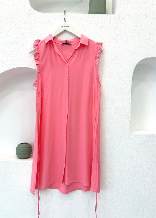 PEMBE 1373 KOLLARI FIRFIRLI ELBİSE