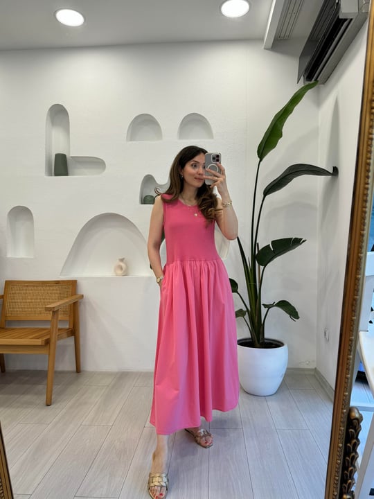 PEMBE 1574 RİBANA ELBİSE
