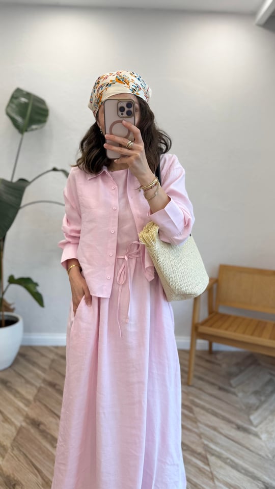 PEMBE 2770 BELLİ KUŞAKLI ELBİSE TAKIM 