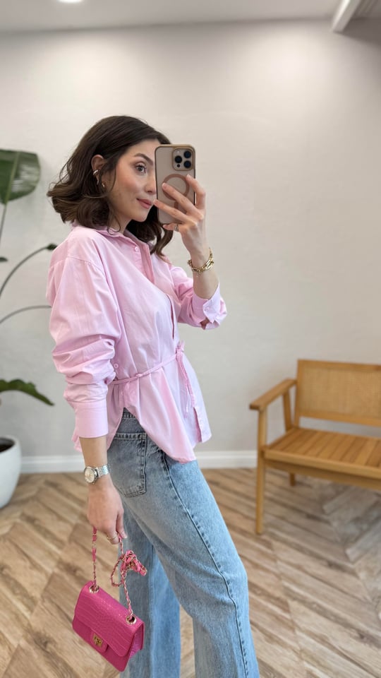 PEMBE 4013 BAĞCIKLI GÖMLEK