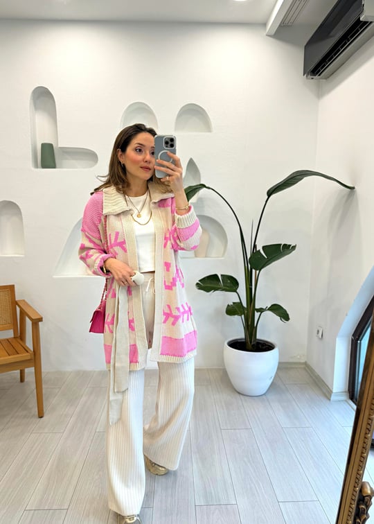 PEMBE 4016 TRİKO DESENLİ HIRKA