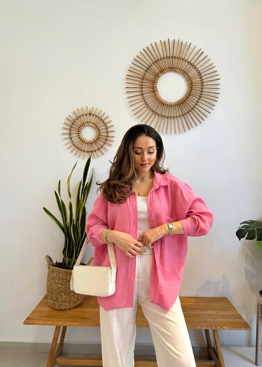 PEMBE 4612 OMZU DÜŞÜK OVERSİZE GÖMLEK