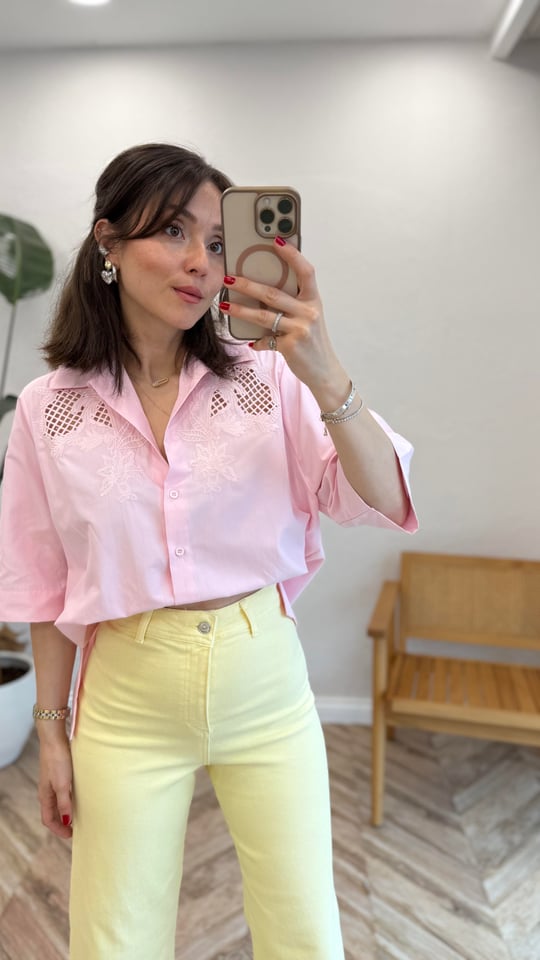 PEMBE 4830 İŞLEMELİ GÖMLEK