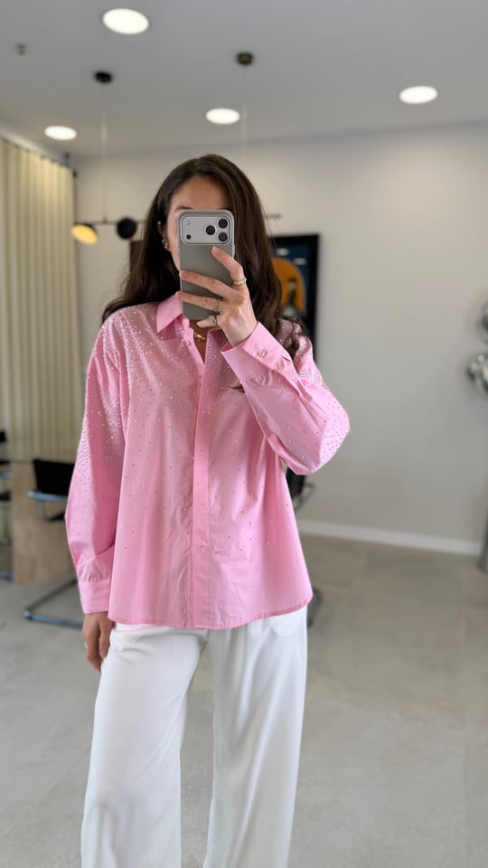 PEMBE 5871 TAŞLI GÖMLEK 