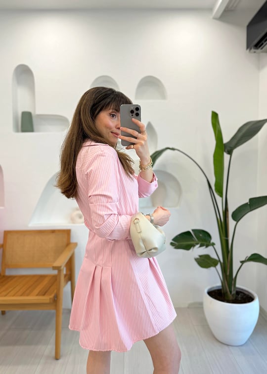 PEMBE 8097 ÇİZGİLİ ELBİSE