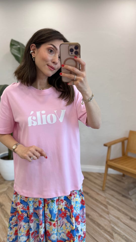 PEMBE 8167 YAZILI TİŞÖRT