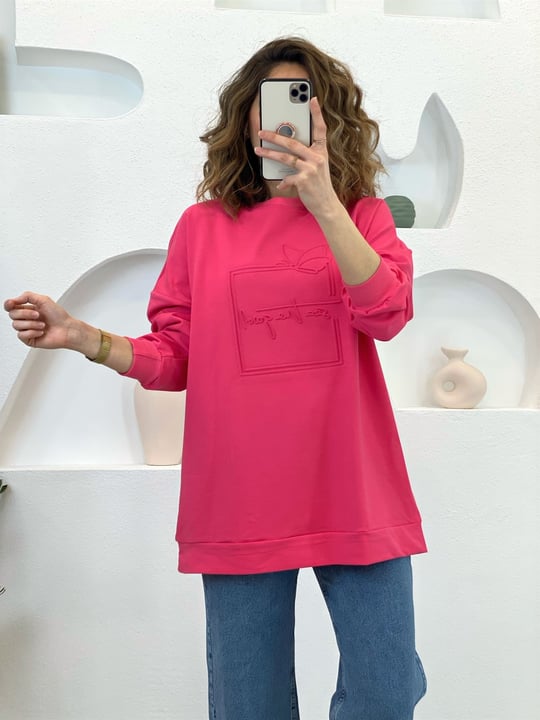 PEMBE GOFRE BASKILI SWEATSHIRT 