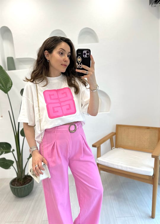 PEMBE KEMERLİ PANTOLON