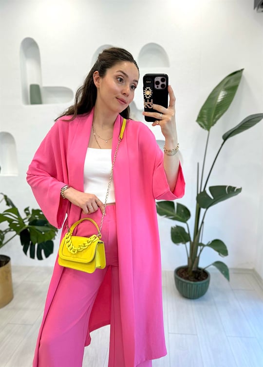 PEMBE KEMERLİ PANTOLON TAKIM