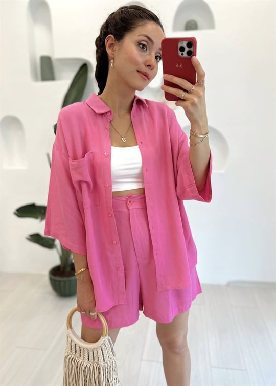 PEMBE KETEN GÖMLEK