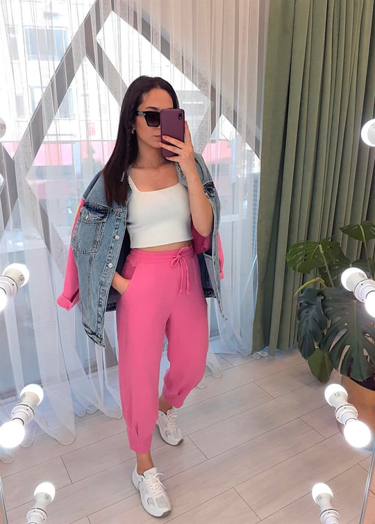 PEMBE KETEN PAÇA PİLİLİ PANTOLON