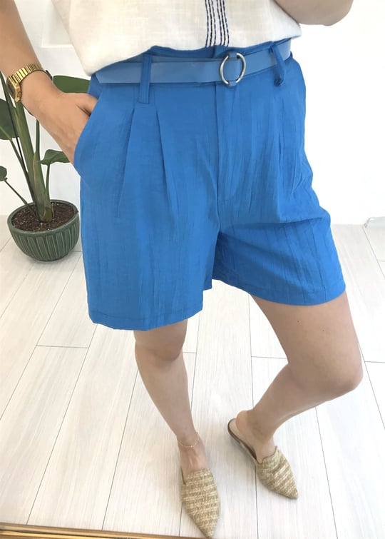 SAKS ÇİFT PİLİLİ KETEN ŞORT