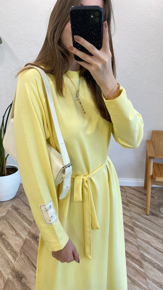SARI 2400 KUŞAKLI ELBİSE